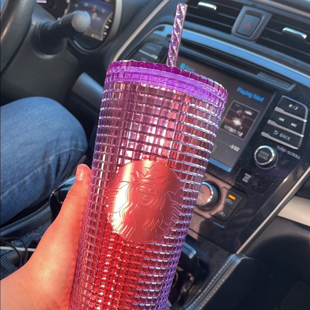 Purple tall Starbucks cup